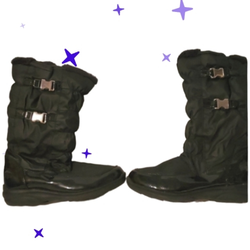 Totes 3 calf boots,black nylon patent accent, side zip. Not worn